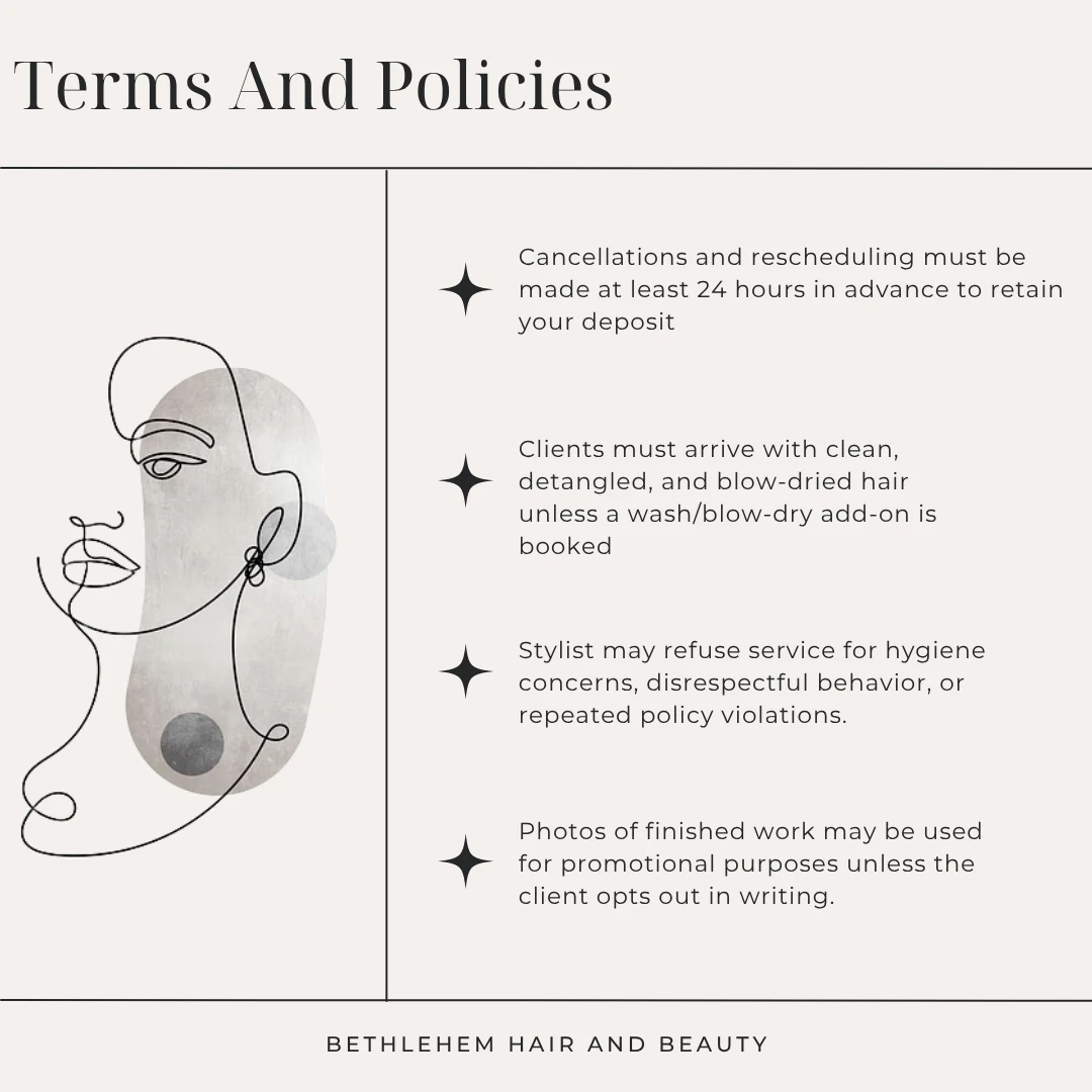 Branded client information graphic for Bethlehem Hair & Beauty