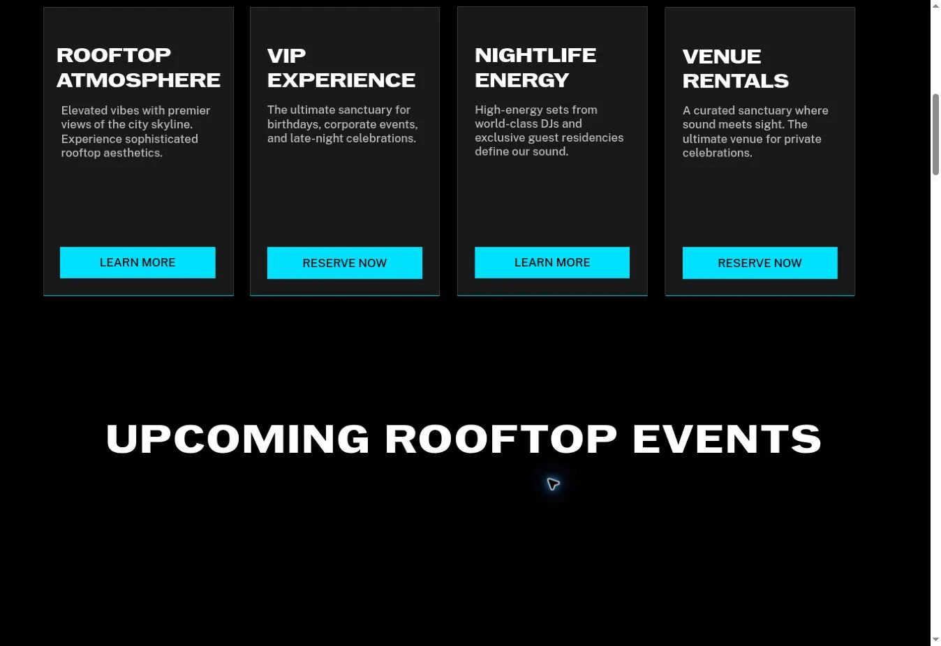 Skybar website gallery and venue features page